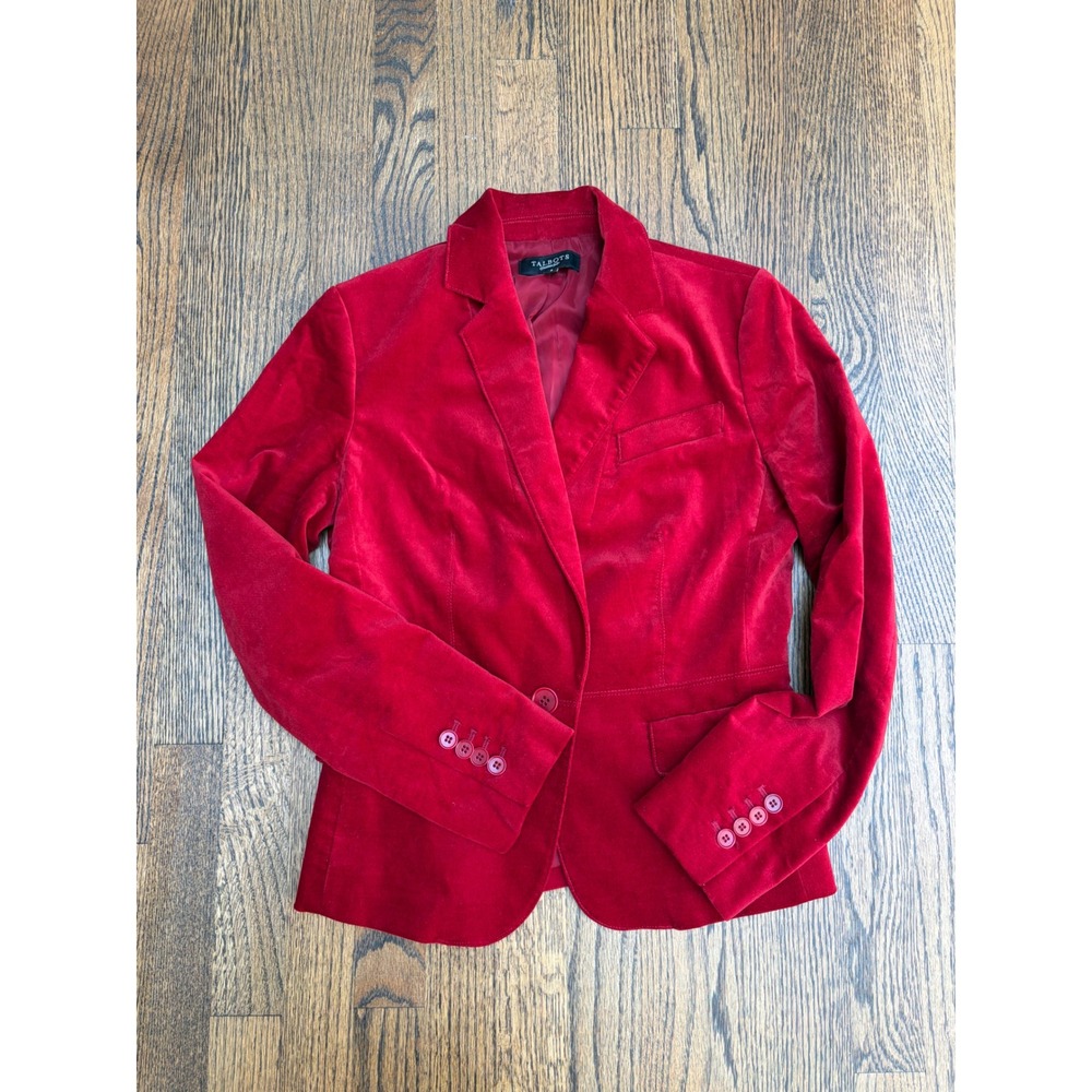 Talbots Velvet Blazer Women 4 Red Corporate Core Academic Festive Holiday